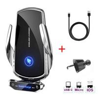 Belaidis įkroviklis Automobilinis telefono laikiklis Stovas 15W Greito įkrovimo stotelė iPhone Xiaomi Samsung Huawei Magnetinis belaidis automobilinis įkroviklis sidabras