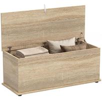 Storage chest, storage bench with hinged lid and safety hinges, 100 x 40 x 40 cm, natural