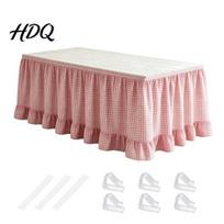 Stalo sijonas veiklai Ruffled Plaid Skirt Patvarus poliesterio užvalkalas su kabliuku ir daugkartiniais priedais Mokykliniai kilpiniai tvirtinimai Dekoratyvus stalas raudona