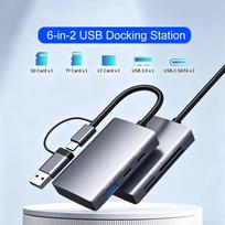 6-in-2 USB C Docking Station TYPE-C to USB3.0/TYPE-C/SD/TF/CF Card Reader USB 3.0/2.0 Splitter OTG Adapter USB 3.0 HUB blue