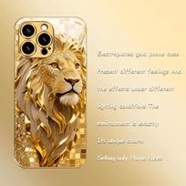 The majestic Golden Lion design glass phone case is suitable for iPhone17 16 15 14 13 12 11Pro/Max/Plus anti drop and shockproof iPhone 14PROMAX auksas