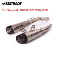 For Kawasaki Z1000 2007 2008-2009 Motorcycle Full System 51mm Exhaust Muffler Tail Pipe Mid Connect Link Tips Left & Right CN gray