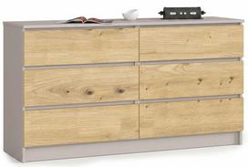 Komoda Akord K140 6SZ CLP PK, kašmyro sp./artisan oak sp., 77 cm x 138 cm x 40 cm