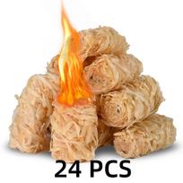 Wood Wool Fire Starter Rolls  - Eco-Friendly Waxed Wood Wool for Outdoor Camping, BBQ Grilling, Fire Pits & Wood Stoves 24 Pieces beige