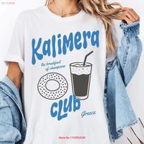 Kalimera Club T Shirt Greek Frappe Coffee Summer Cafe Vibes Greece Travel Retro Vintage Homme Streetwear XL gray