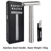 Stainless Steel Double-Edge Safety Razor, Includes 5 Spare Blades, 30 Unisex, Adjustable Angle, Precision, Reusable, Single 1 pcs gray