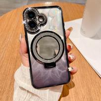 Applicable To IPhone16promax Rhinestone Mirror Magnetic Suction Bracket Mobile Phone Case Apple 13/14/15 Protective Case iPhone11ProMax raudona