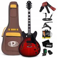 Pyle PJAZZGT88BR pusiau akustinė elektrinė džiazo gitara, 6 stygos, dešiniarankė