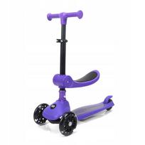 Sulankstomas triratis vaikiškas paspirtukas su sėdyne ir LED ratukais, violetinis, 62–72 cm