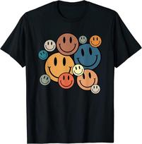 Retro Smiley Face Collage Graphic T-shirt L gray