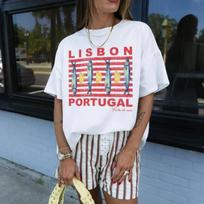 Unisexs Retro Lisbon Sardine Graphic Tee Short Sleeve Cotton Tshirt Cute Aesthetic Coastal Travel Vintage Top For Ladies XL white