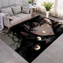Dark Style Anime Girl And Black Cat Portrait Print Area Rug Non‑Slip Floor Mat Gaming Bedroom Decor 40x60cm( 15x23in ) gray