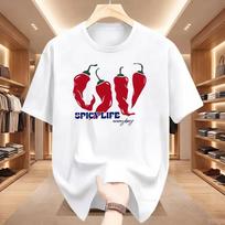 Men's Spicy Life Everyday Letter Chili Pepper Print T-Shirt Casual Crew Neck All-Season Plant P M beige