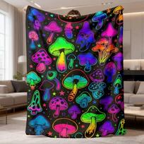 Trippy Rainbow Neon Mushroom Star Print Throw Blanket Psychedelic Magic Mushroom Pattern Soft Warm Blanket For All Season 75cm*90cm purple