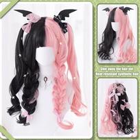Pink Spell Juoda Ilga Susukta Sintetinė Peruka Moteriškas Mielas Kasdienis Lolita Tiesūs Kirpčiukai Juodos ir Rožinės Spalvos Derinys Ilga Susukta Peruka 60CM gray