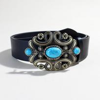 Bohemiškas Teismo Stilius Retro Etninis Imituotas Turkis Juodas Dekoratyvinis Diržas Rožių Raštas Įspaustas Platus Diržas Moteriškas 107Cm long black