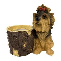 Yousheng Puppy Figurine Planter Pot Decorative Small Bucket Planter with Cartoon Dog Statue for Desktop Office Windowsill B gray