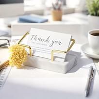 Elegant marble card holder with gold metal frame - Luxury desktop card holder, perfect for meeting gifts, lovely office supplies auksas
