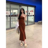 2026 summer new sexy Spice Girl suspender dress pure desire wind waist and thin temperament hip-wrapped long dress backless One size fits all rožinė