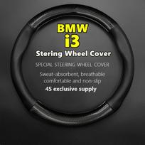 No Smell Thin For BMW I3 Steering Wheel Cover Genuine Leather Carbon Fiber Fit Edrive 35 40 L 2022 Round Shape-Red black