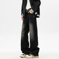 Men's Vintage Distressed Wide Leg Jeans Loose Straight Baggy Denim Trousers Streetwear S mėlyna