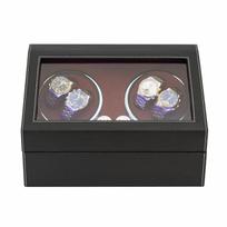 Five-Speed Mechanical Watch Winder Box with Leather-Grain Finish and Rotating Display gray