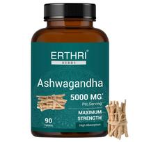 ERTHRI Ashwagandha tabletės 5000 mg 90 vnt. | Grynas Ashwagandha papildas (Withania Somnifera) | Natūralus streso ir nerimo palengvinimas | Palaiko atmintį