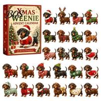 24 Days Surprise Boxes 2026 Dachshund Advent Calendar, Dog Collectible Surprises with Festive Unique Christmas Novelty Gift Puppy Acrylic Figures for Flat beige