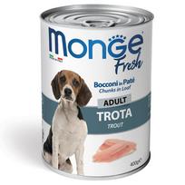 MONGE Fresh konservuotas pašaras su upėtakiu suaugusiems šunims, 400 g