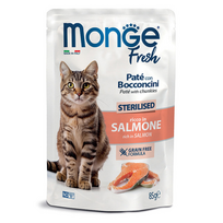 MONGE Fresh konservuotas pašaras su lašiša sterilizuotoms katėms, 85 g