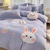 Four Seasons Universal Cartoon Style Four Piece Bedding Set Dormitory Three Piece Quilt Set Bed Sheet Simple Small Four Piece Set Queen gray