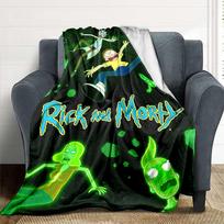 1 vnt. Rick and Morty pledas, lengvas flanelinis užtiesalas sofai, lovai, kelionėms, stovyklavimui, svetainei, biurui, sofai, kėdei ir lovai 80x120cm black