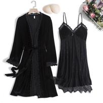 Veliūrinis nėrinių chalatas Naktinis drabužis „Femme Twinset“ vestuvinio chalato komplektas „V“ kaklo miegui Laisvalaikio seksualus namų chalatas, poilsio drabužiai M balta