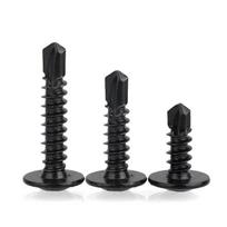 410 Stainless Steel Dacromet Plated Black Round Head Self-Drilling Screw with Washer & Large Flat Head (M4.2-M4.8) 4.2mm x 13mm
