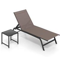 Sodo gultas su ratukais ir šoniniu staliuku, rudas, 190–164 × 69 × 36–101 cm