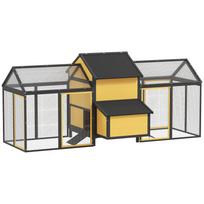 Chicken coop/small animal hutch with 2 outdoor runs, 1 nesting box, 2 ramps, asphalt roof, weatherproof, yellow geltona