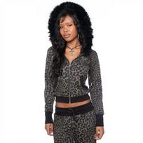 Zebra Print Cropped Hoodie Women Streetwear Chic Zip-Up Raw Hem Slim Fit Long Sleeve Large black
