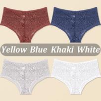 4PCS/Set Women Floral Lace Thongs Sexy Perspective G-String Mid Waist T-back Female Breathable Intimates Brazilian Underwears XXL gray