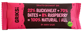 GRIKSI Organic Sprouted Buckwheat - Raspberry batonėlis, 35 g