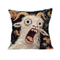 Screaming Goat Cushion Cover Decorative Throw Pillow Cover Removable Washable Goat Pillowcase for Home Farmhouse Sofa Bedroom Decor Goat black