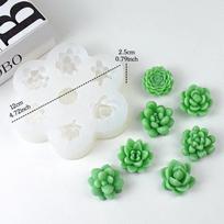 7pcs Succulent Flowers Candle Mold 3D Cactus Lotus Rose Soap Plaster Crafts Mold DIY Chocolate Fudge Pastry Cake Silicone Molds 1pcs white