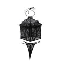 Women's Sexy Bandeau Lingerie Set Lace Boned Slim Halter Underwear Push-Up Waist Cinching Outerwear Lingerie Set L juoda