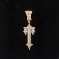 Vyriškas lydinio kryžiaus kardas pakabukas su pilna cirkonio kubine grandinėle karoliai Hip Hop papuošalai Gold-tone with 18in Cuban Chain black