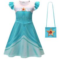 Super Mario Rosalina Cosplay Girls Dress, Blue Princess Gown, Halloween Party Stage Performance Costume, Kids Birthday Gift 150 yards mėlyna