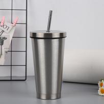 500 ml nerūdijančio plieno izoliuotas puodelis su dangteliu ir šiaudiniu kavos puodeliu gėrimų kelioninis puodelis vakuuminis kolba metalinis puodelis būgninis alaus arbata 1 white
