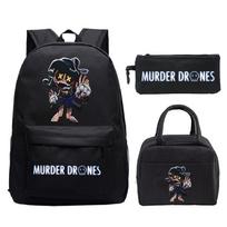 Murder Drones Printed Children's Backpack Pencil Bag Meal Bag Set Large Capacity Student School Bag No specification white