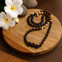Long Black Lava Stone Necklace Handmade in Bali black