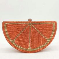 Boutique De FGG Fashion Orange Slice Clutch Bag Crystal Clutches Women Evening Handbag Diamond Bridal Wedding Party Clutch Purse Mini Clutch pink