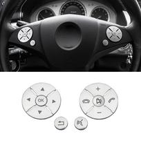 Chromuota automobilio vairo mygtuko jungiklio apdailos dangtelio lipdukas Tinka Mercedes Benz C E S klasės W204 W212 W221 GLK X204 C200 sidabras
