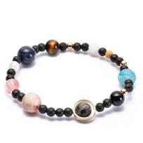 Juodo vulkaninės lavos akmens Visatos Aštuonių planetų karoliukų apyrankė moterims, vyrams, merginoms Galaktikos Saulės sistemos apyrankės Mada Bracelet Style G gray